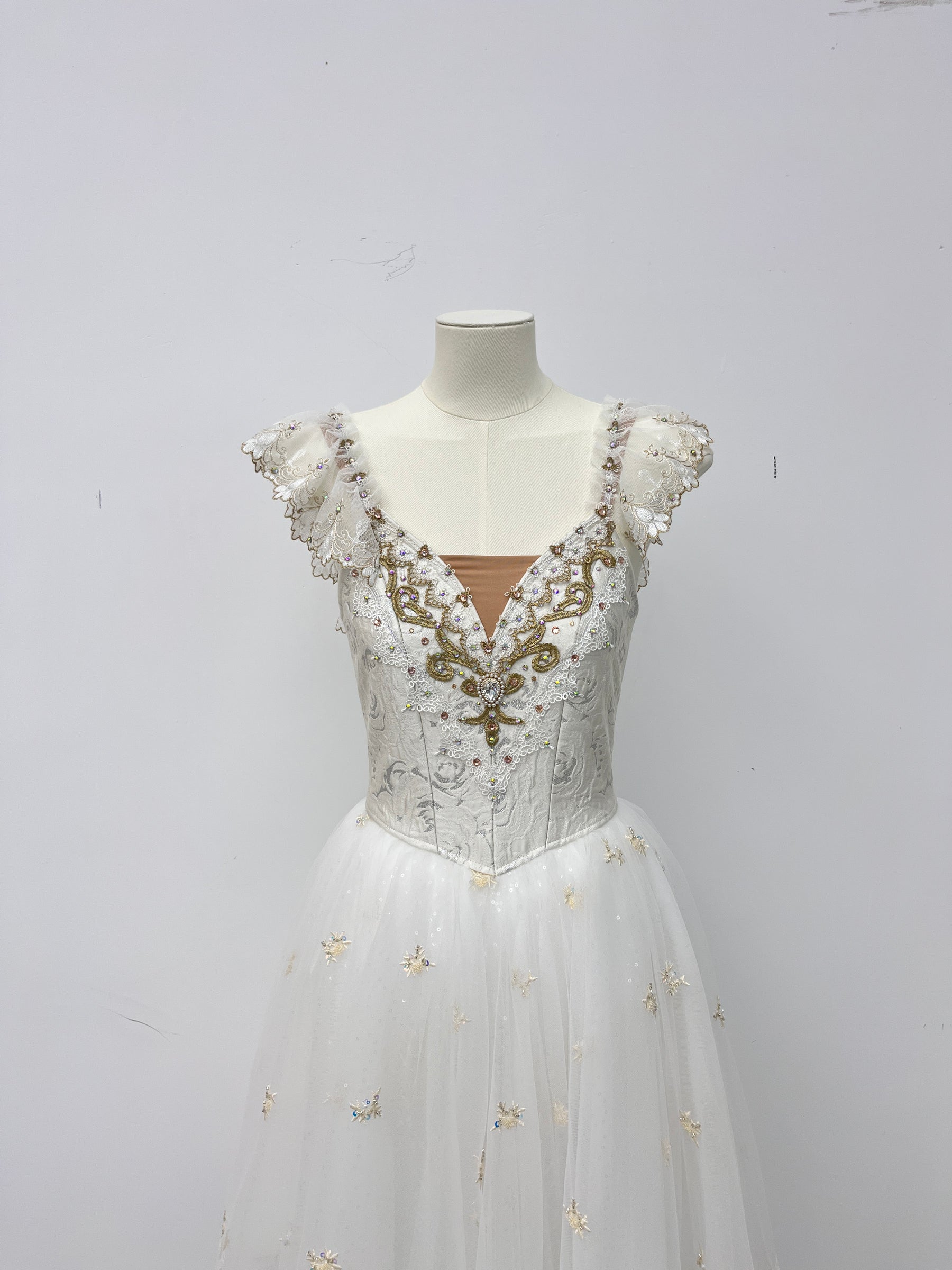 Ivory Gold Ruffle Romantic Ballet Dress