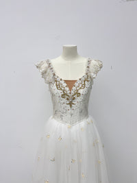 Ivory Gold Ruffle Romantic Ballet Dress