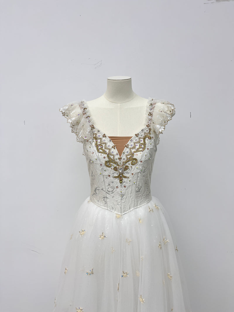 Ivory Gold Ruffle Romantic Ballet Dress