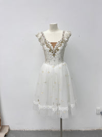 Ivory Gold Ruffle Romantic Ballet Dress