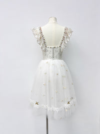 Ivory Gold Ruffle Romantic Dress