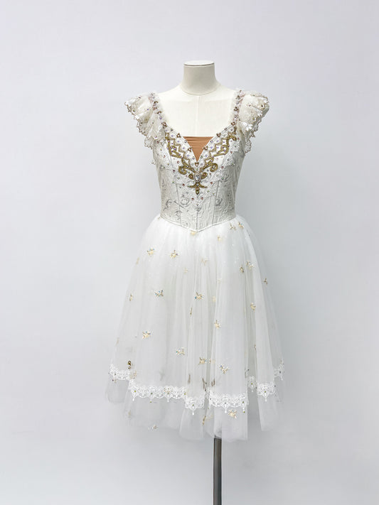Ivory Gold Ruffle Romantic Dress
