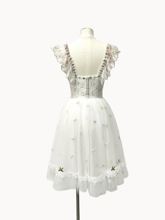 Ivory Gold Ruffle Romantic Ballet Dress