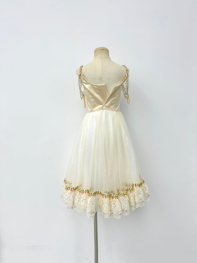 Ivory Burgundy Peasant Ballet Dress