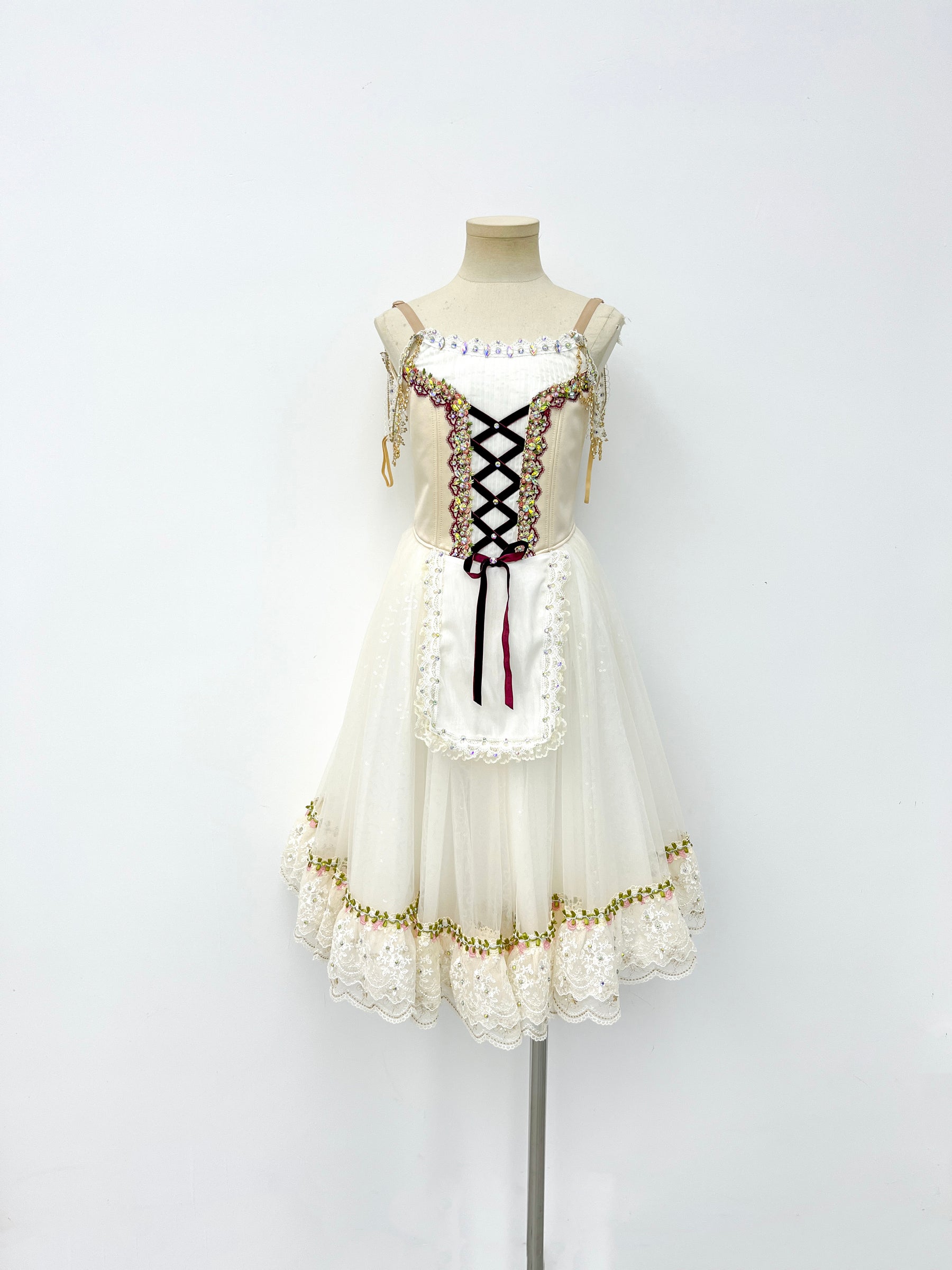 Ivory Burgundy Peasant Ballet Dress
