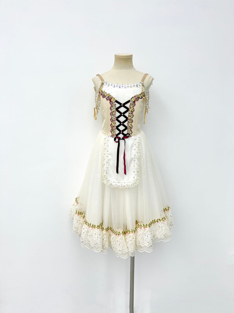 Ivory Burgundy Peasant Ballet Dress