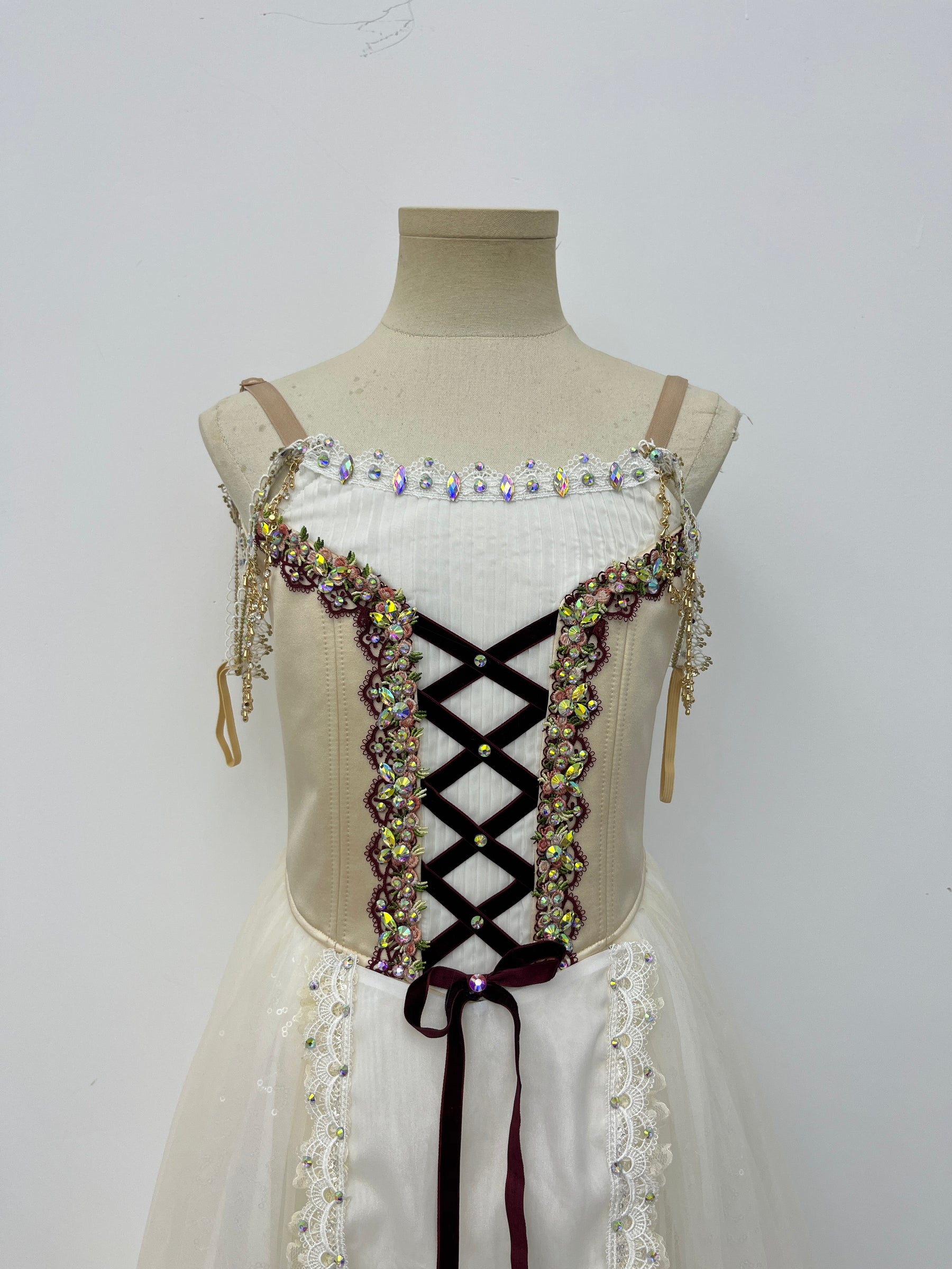 Ivory Burgundy Peasant Ballet Dress