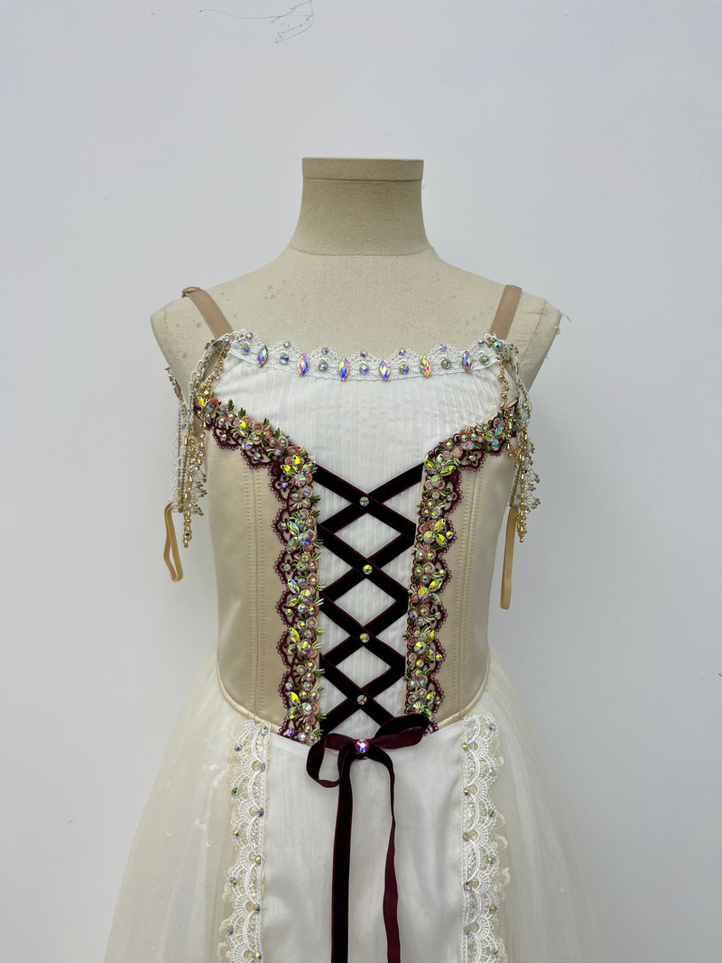 Ivory Burgundy Peasant Ballet Dress