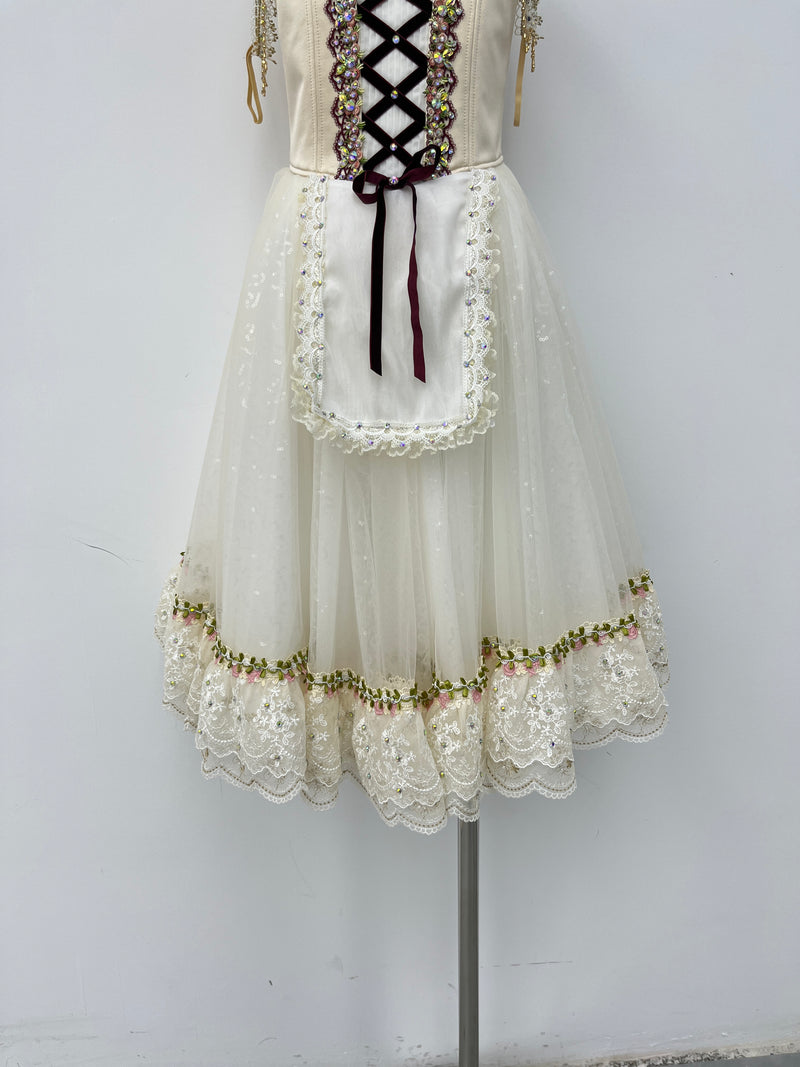 Ivory Burgundy Peasant Ballet Dress