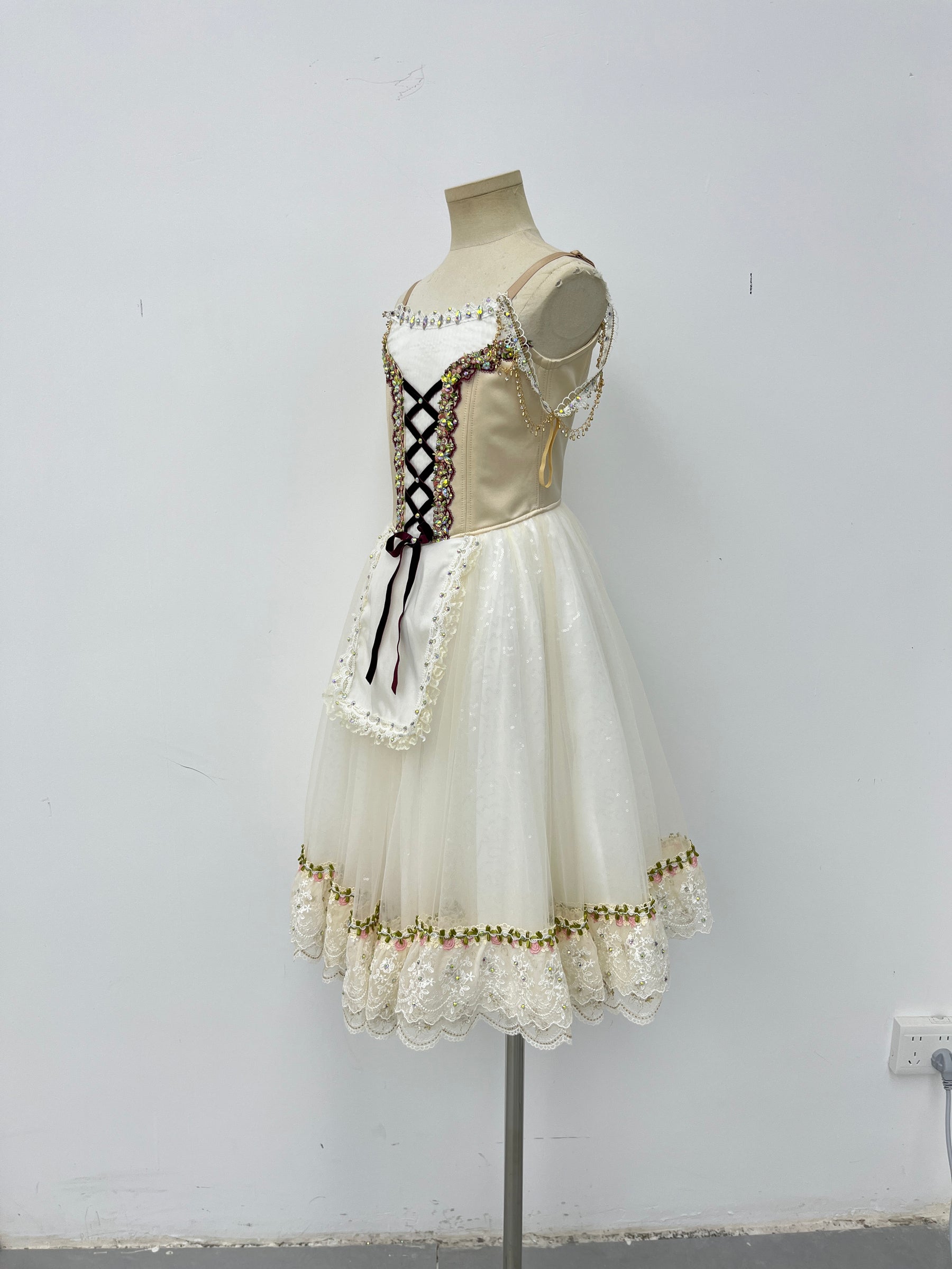 Ivory Burgundy Peasant Ballet Dress