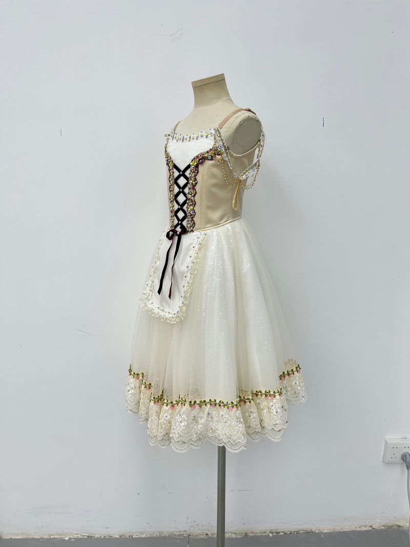 Ivory Burgundy Peasant Ballet Dress