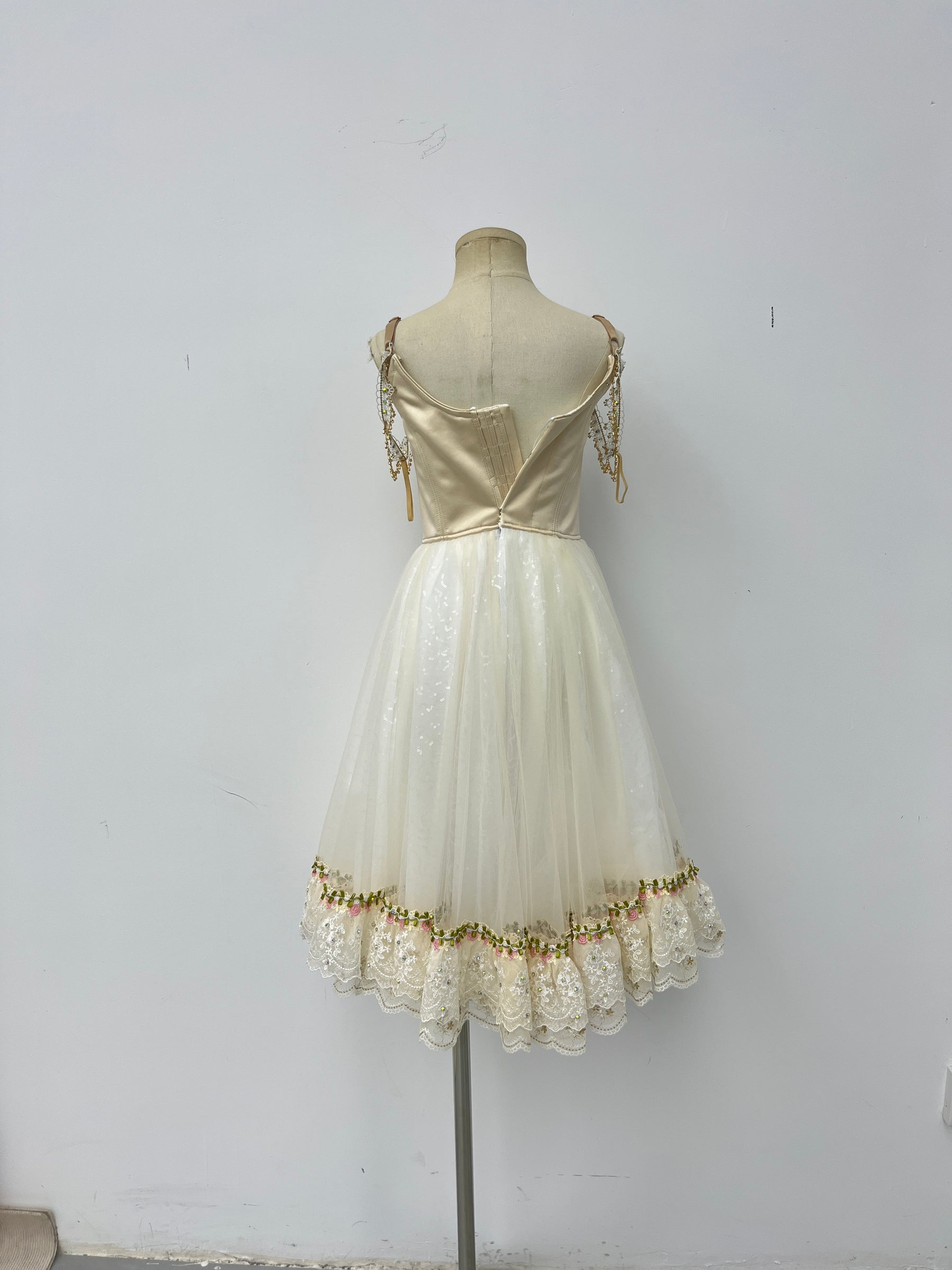 Ivory Burgundy Peasant Ballet Dress