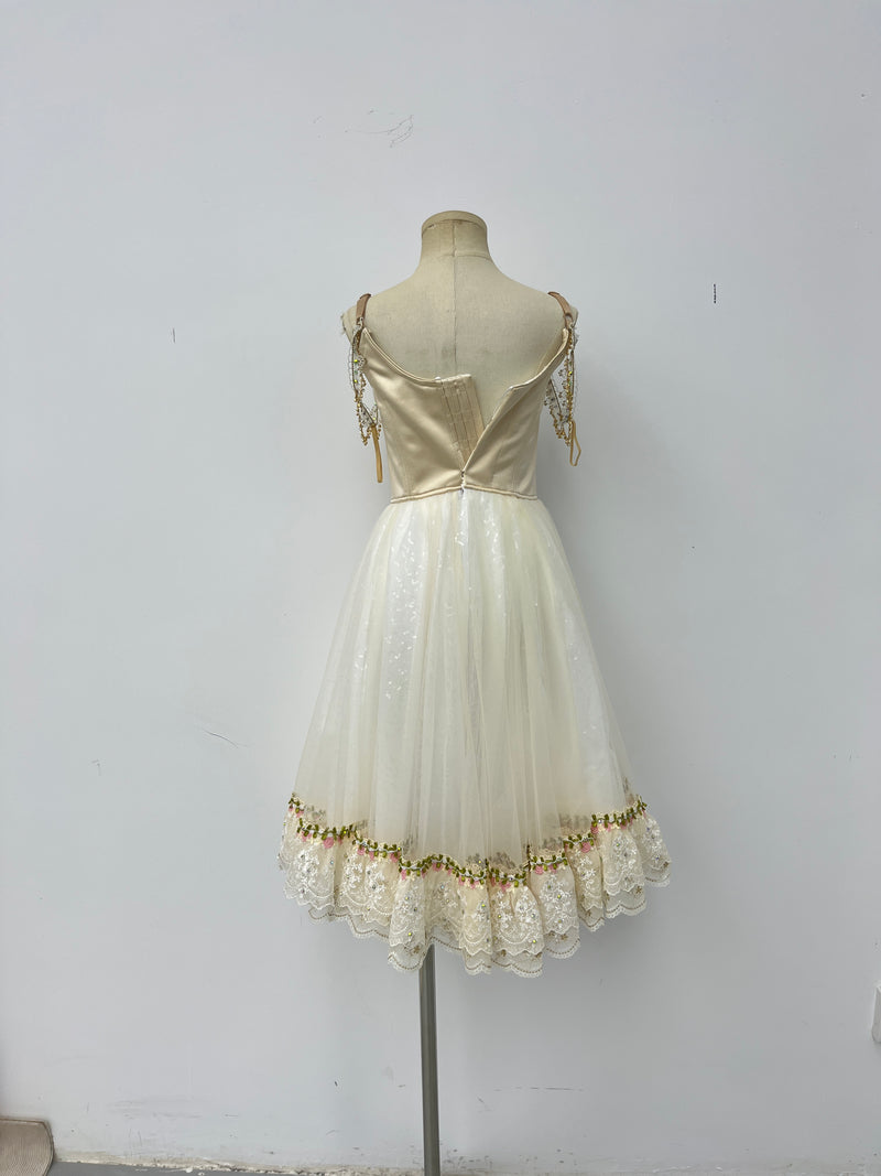 Ivory Burgundy Peasant Ballet Dress