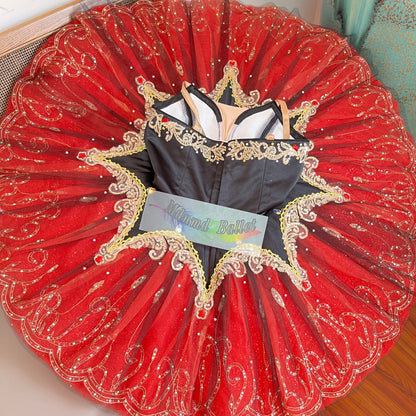 A passionate red ballet tutu, adorned with lace and sequins, is a professional ballerina's ballet tutu.-MDT0538
