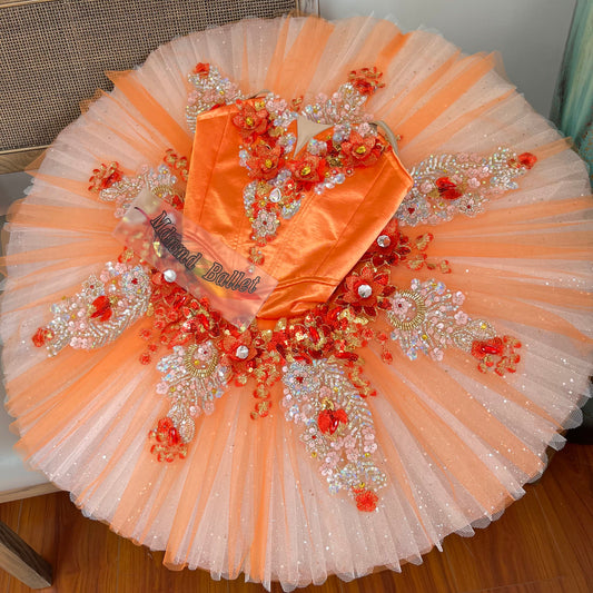 Bright orange dance dress Dance dress Professional dance dress Children's dance dress Girl's ballet dress Adult ballet dress Professional ballet dress Pancake dance dress-MDT1254
