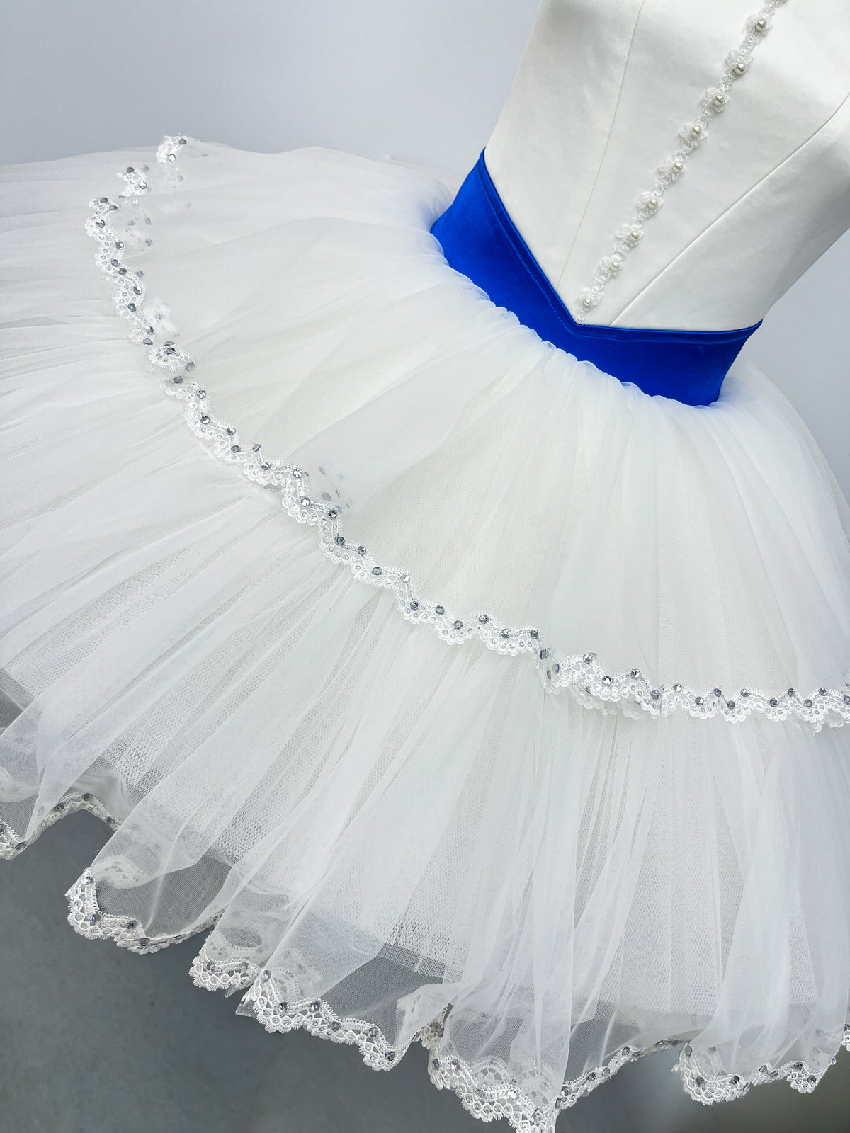 White Royal Blue Ribbon Classical Tutu