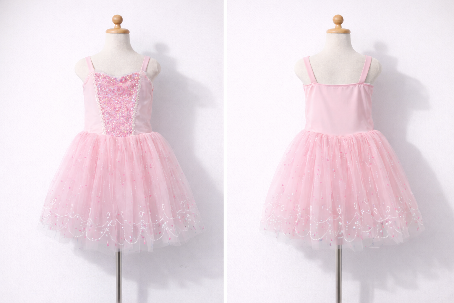 Girls Pink Princess Dress, Sparkle Lace Trim Tutu, Sleeveless Costume-ALP0106