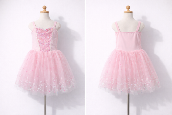 Girls Pink Princess Dress, Sparkle Lace Trim Tutu, Sleeveless Costume-ALP0106