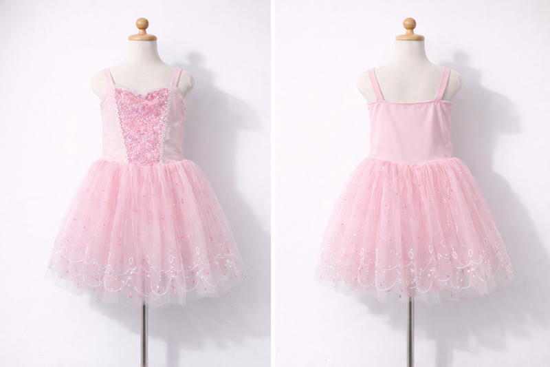 Girls Pink Princess Dress, Sparkle Lace Trim Tutu, Sleeveless Costume-ALP0106