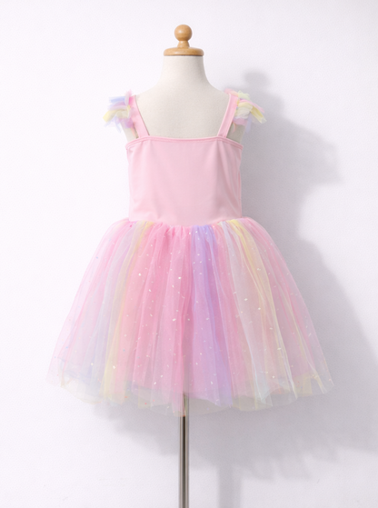 Girls Rainbow Tulle Dress with Stars - Kids Princess Birthday Party Tutu Dress-ALP0108