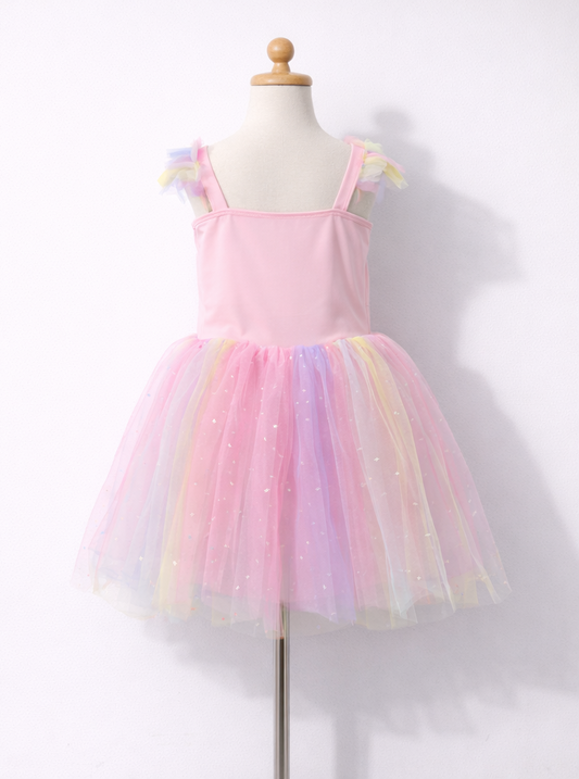 Girls Rainbow Tulle Dress with Stars - Kids Princess Birthday Party Tutu Dress-ALP0108