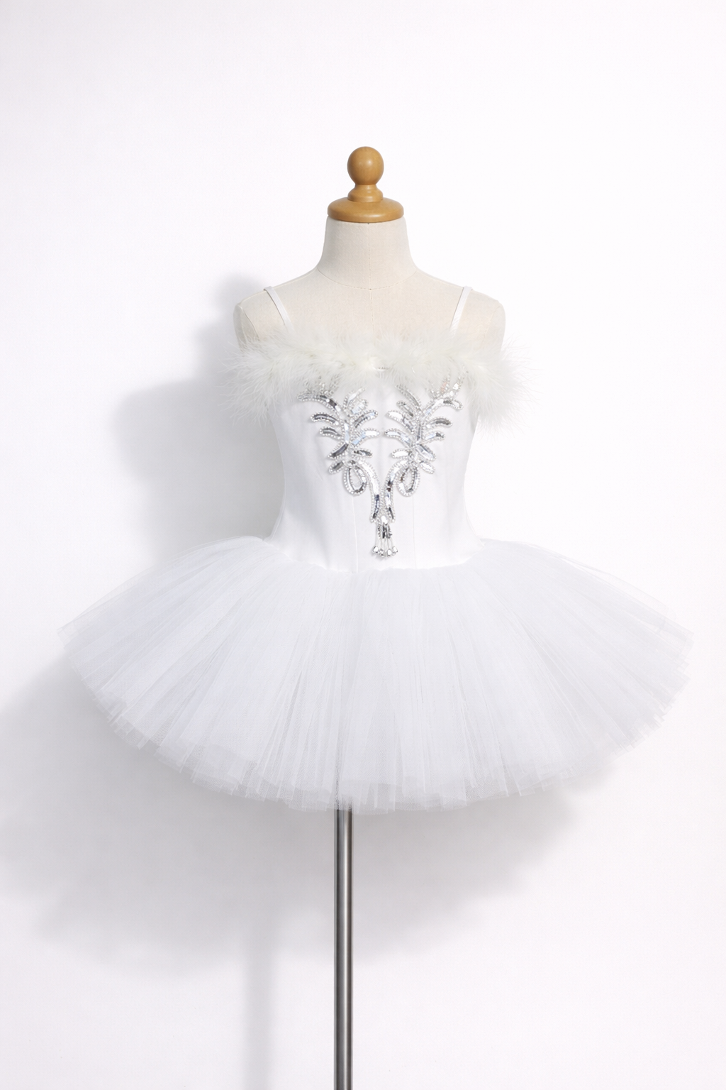 Girls White Swan Ballet Tutu with Silver Embroidery-ALP022