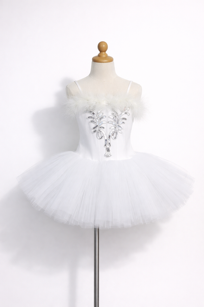 Girls White Swan Ballet Tutu with Silver Embroidery-ALP022
