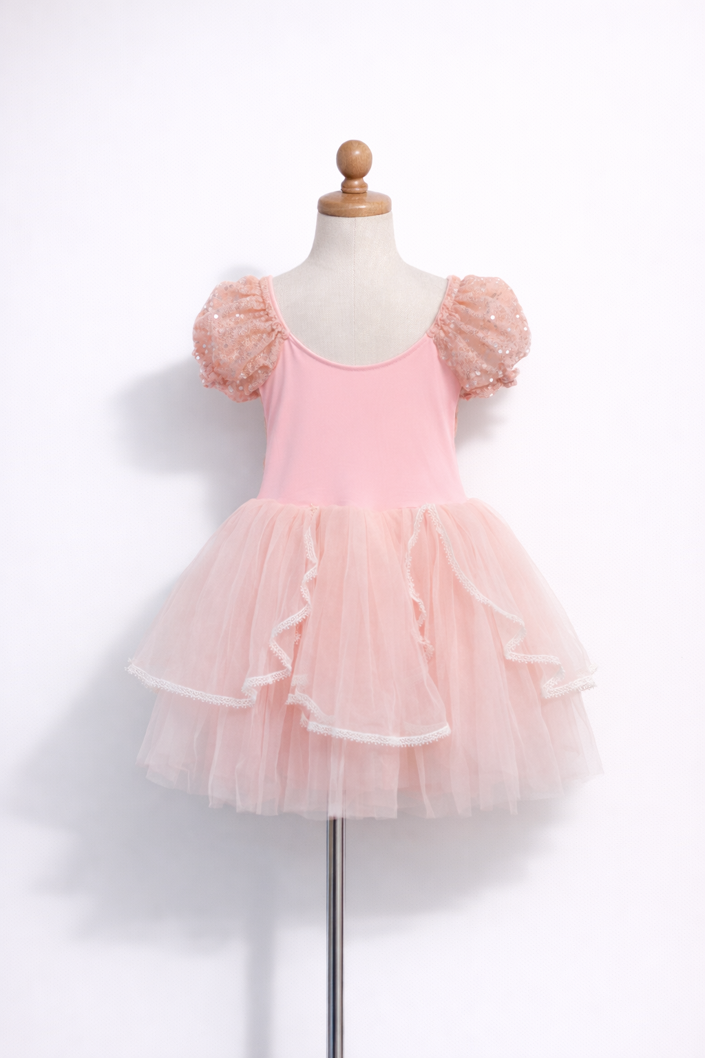 Little Girls Princess Dress Pink Puff Sleeve Sequin -ALP096