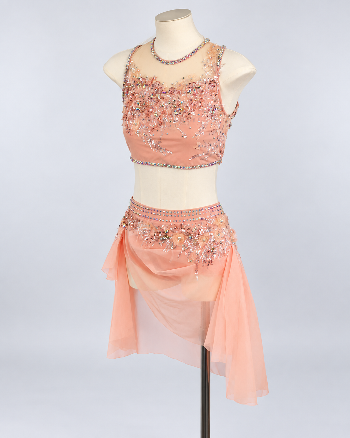 Peach Beaded Two Piece Lyrical Costume