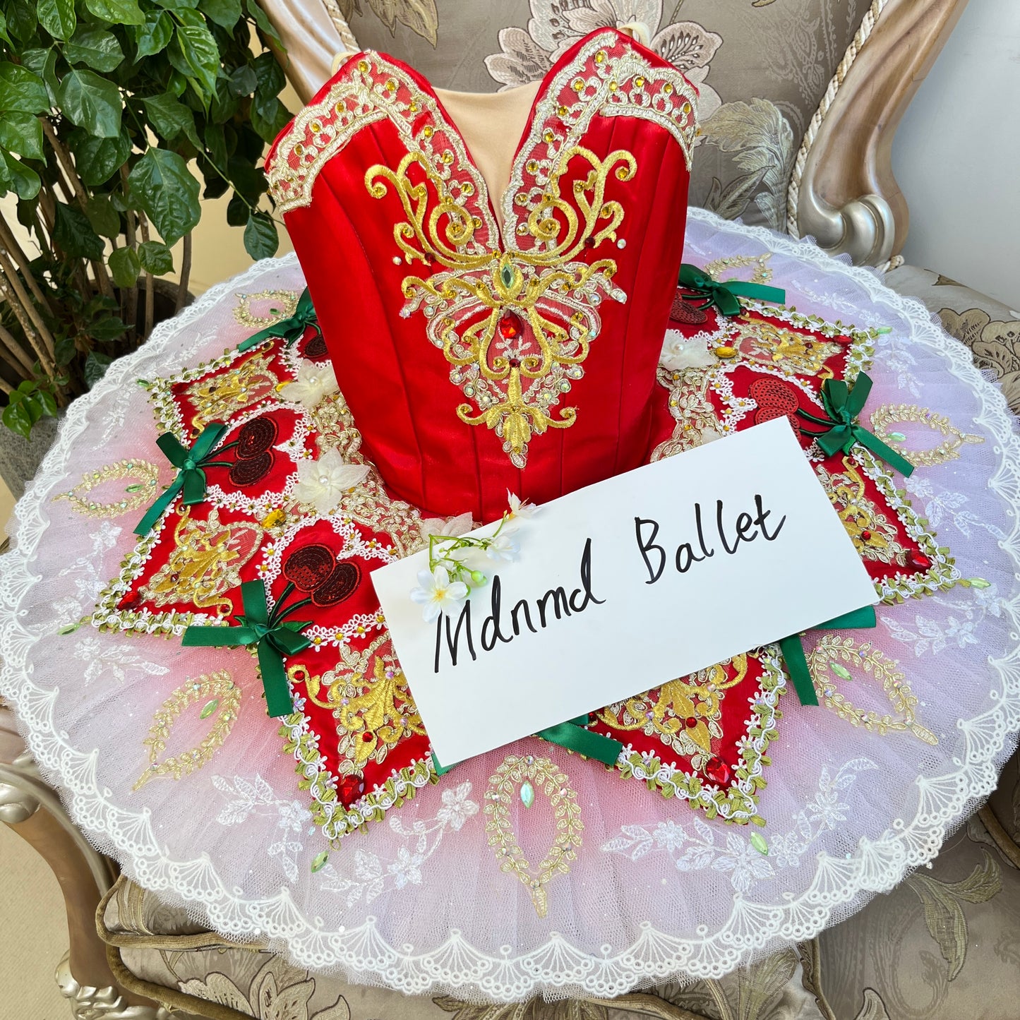 Exquisite Red & Gold Embroidered Classical Ballet Tutu for Dancers - MDT0948