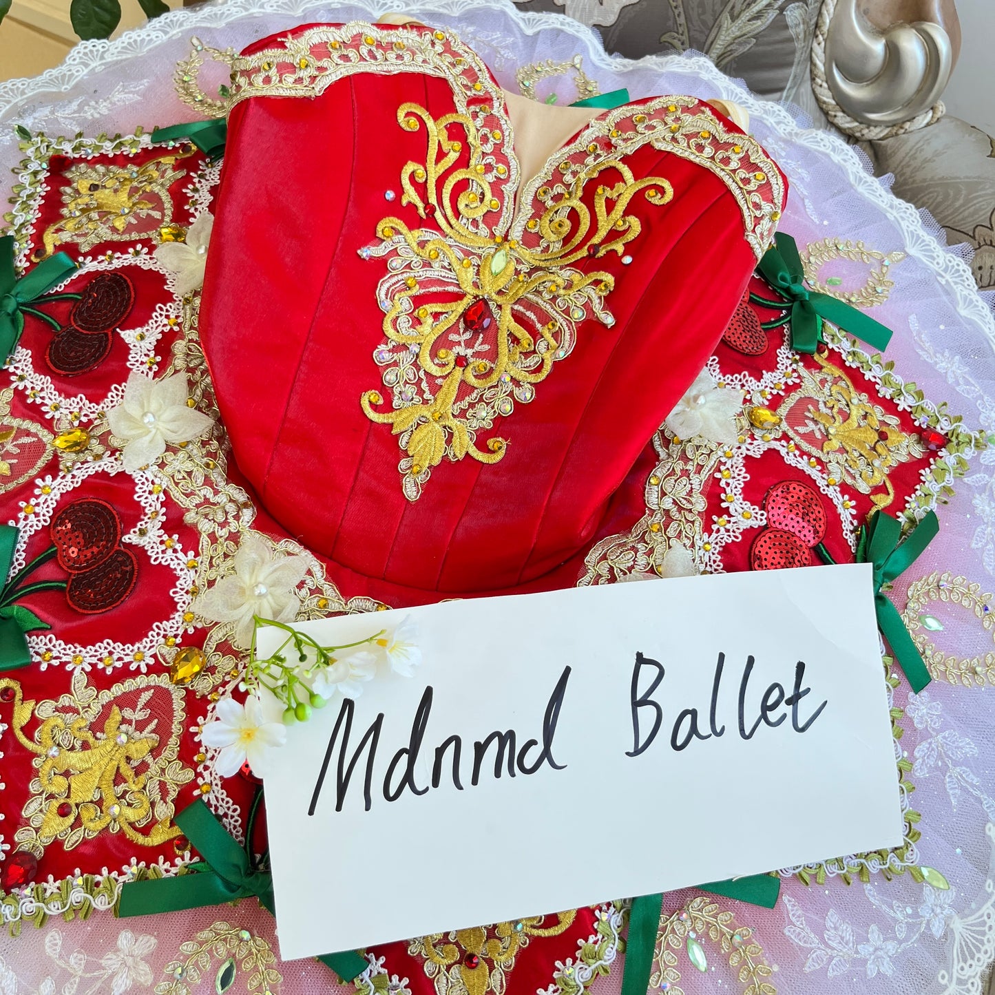 Exquisite Red & Gold Embroidered Classical Ballet Tutu for Dancers - MDT0948