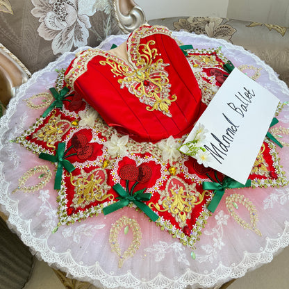 Exquisite Red & Gold Embroidered Classical Ballet Tutu for Dancers - MDT0948