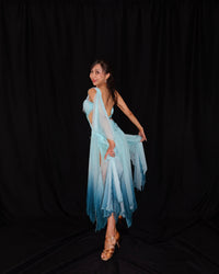 Aqua Teal Ombre Ballroom Dance Dress