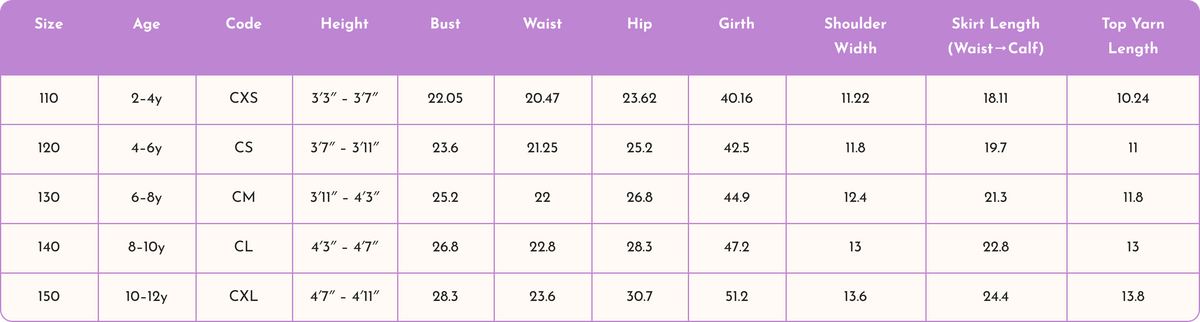 Size Chart 1