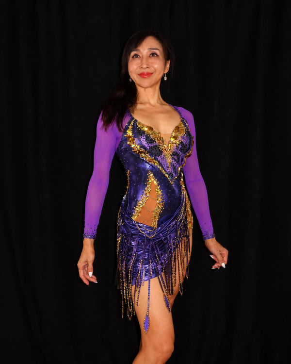 Purple Gold Teardrop Latin Dance Dress
