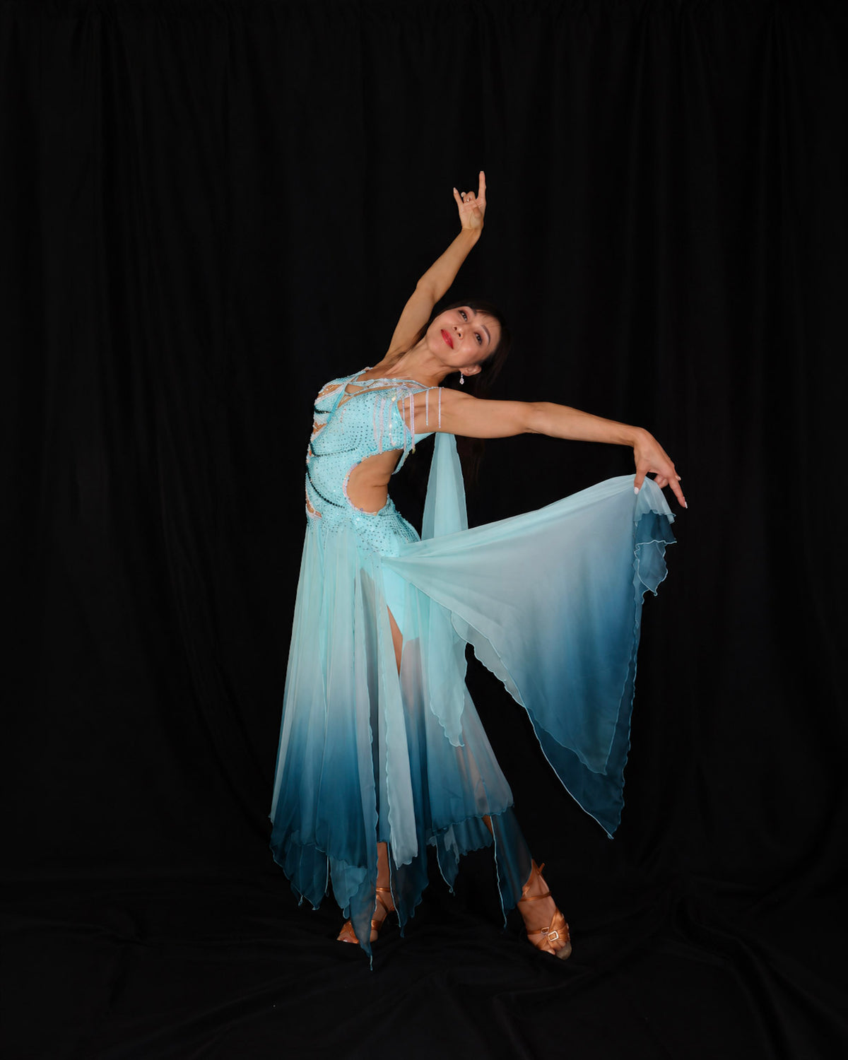 Aqua Teal Ombre Ballroom Dance Dress