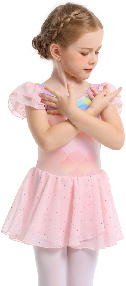 Sparkly Sequin Twirl Dress | Mermaid Scale Dancewear & Gymnastics Leotard | Perfect Gift for Girls | Available in two colors,Ready to Ship!-AM202