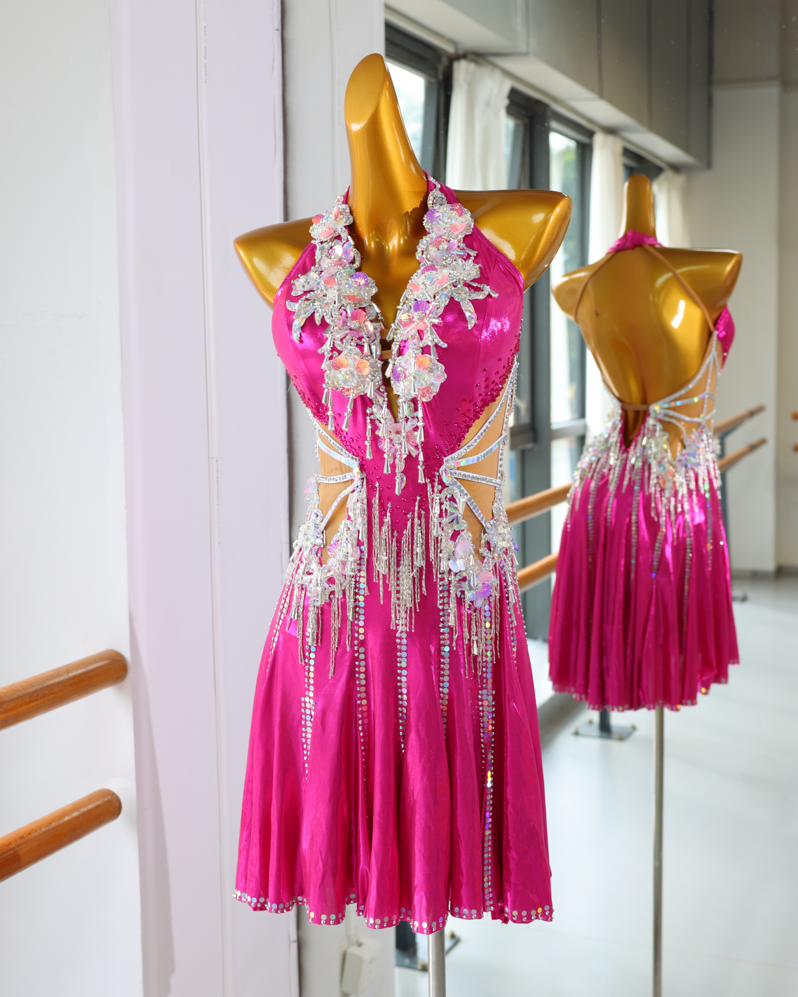 Hot Pink Lace Latin Dance Dress