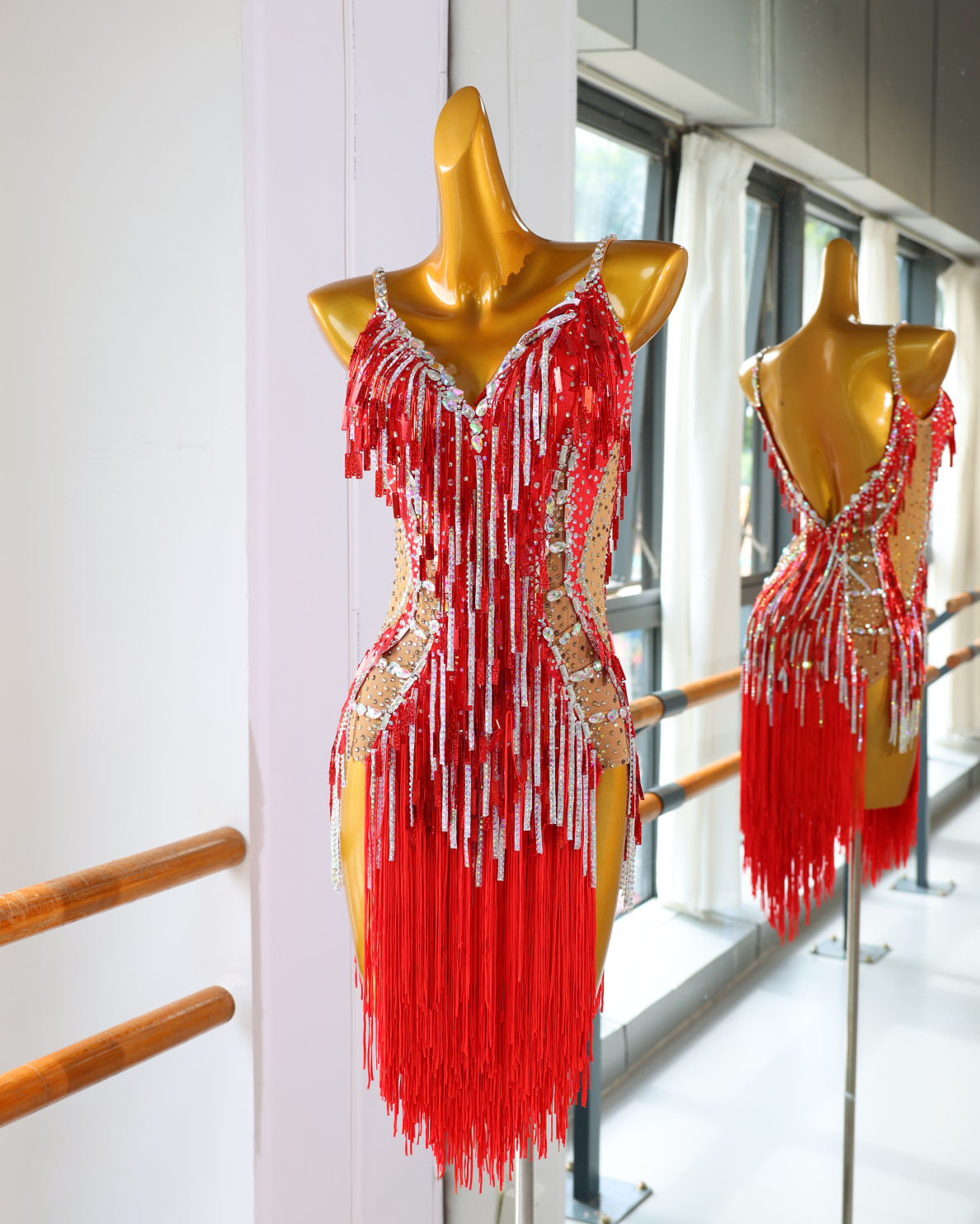 Red Crystal Fringe Latin Dance Dress