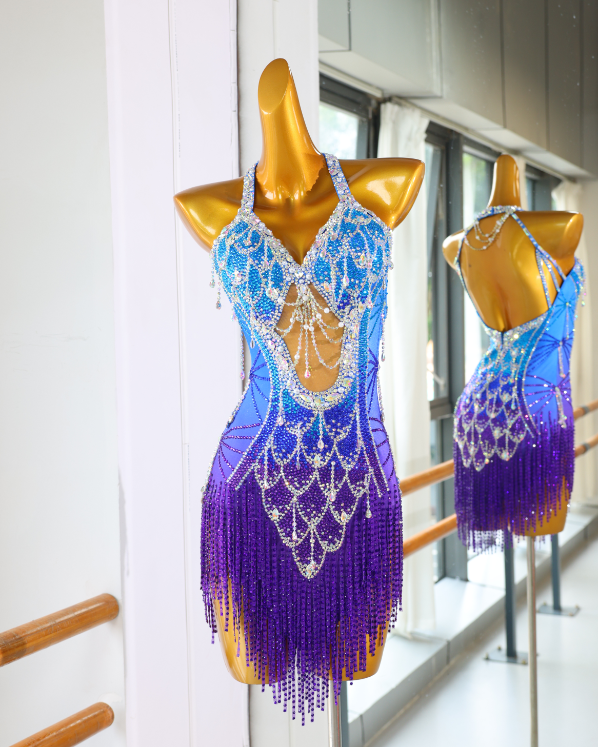 Purple Blue Crystal Latin Dance Dress