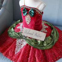 Elegant Red Velvet Ballet Tutu with Green Embellishments 閿熸枻鎷 MDT0981
