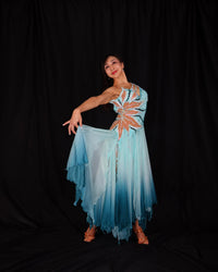 Aqua Teal Ombre Ballroom Dance Dress