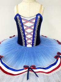 Blue and White Ballet The Flame Dance Costume Kids/Adult Fire Theme Ballet Tutu Sparkling Gold Foil Stagewear-MDT0025