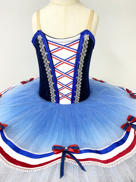Blue and White Ballet "The Flame" Dance Costume Kids/Adult Fire Theme Ballet Tutu Sparkling Gold Foil Stagewear-MDT0025
