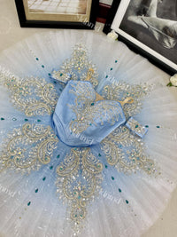 Custom Professional Ballet Costume Light Blue Satin with Extensive Crystal Embellishments