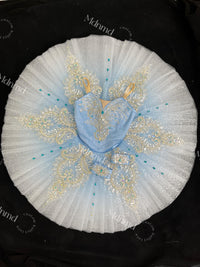 Custom Professional Ballet Costume Light Blue Satin with Extensive Crystal Embellishments