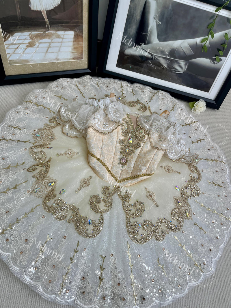 Exquisitely Handmade Gold Professional Ballet Tutu Ideal for Competition Performance Dance Costume Ballerina Dress