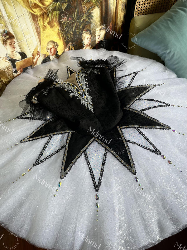 Custom Professional Grade Ballet Performance Tutu Black White Embellished