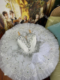 Custom Professional Grade Ballet Performance Costume, White Tutu with Crystal & Silver Embellishments