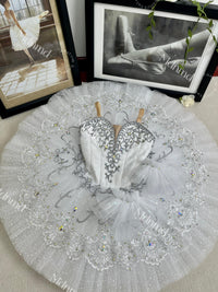 Custom Professional Grade Ballet Performance Costume, White Tutu with Crystal & Silver Embellishments